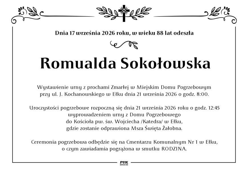 Romualda Sokołowska - nekrolog
